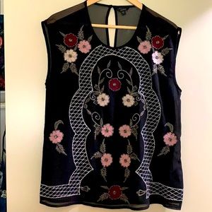 GUESS sheer floral beaded top